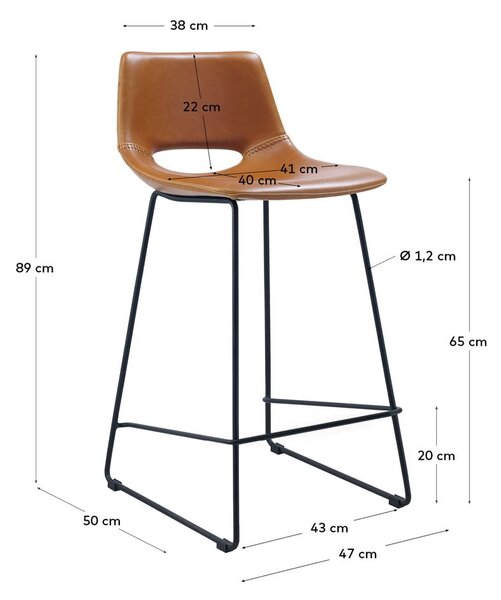 Konjak smeđe barske stolice u setu 2 kom od umjetne kože (visine sjedala 65 cm) Zahara – Kave Home