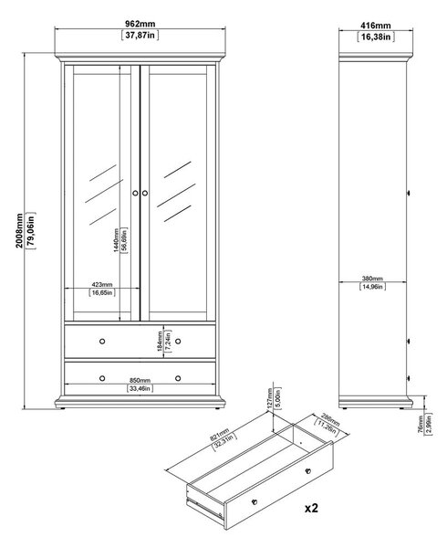 Bijela vitrina 96x201 cm Paris – Tvilum