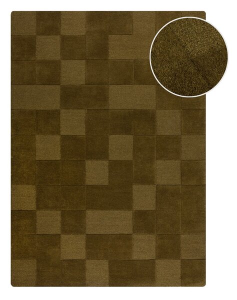 Kaki zeleni ručno rađen vunen tepih 120x170 cm Checkerboard – Flair Rugs
