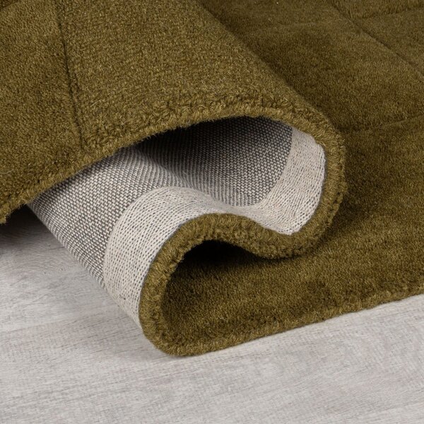 Kaki zeleni ručno rađen vunen tepih 120x170 cm Checkerboard – Flair Rugs