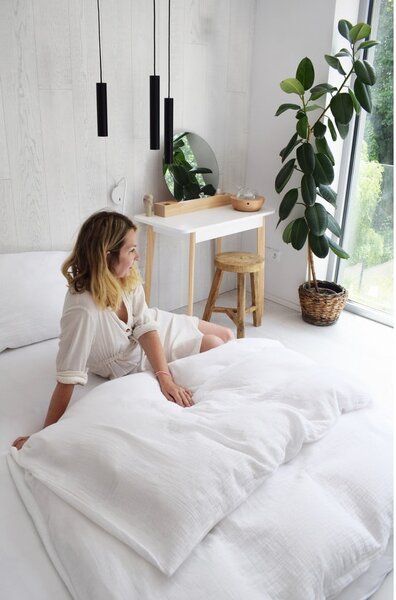 Bijela posteljina za bračni krevet od muslina 200x200 cm Plain Muslin – Butter Kings
