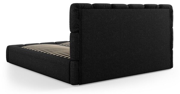 Crni tapecirani bračni krevet s prostorom za pohranu s podnicom 180x200 cm Bellis – Micadoni Home
