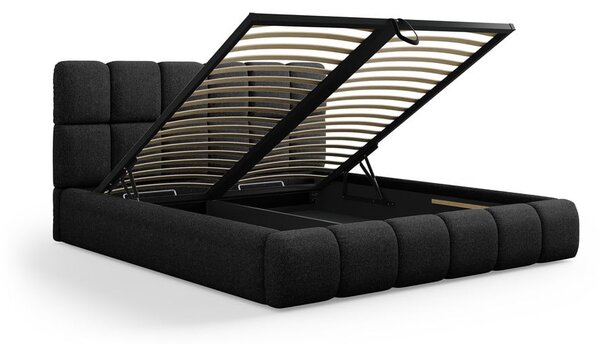Crni tapecirani bračni krevet s prostorom za pohranu s podnicom 180x200 cm Bellis – Micadoni Home