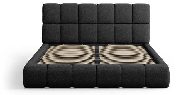 Crni tapecirani bračni krevet s prostorom za pohranu s podnicom 180x200 cm Bellis – Micadoni Home