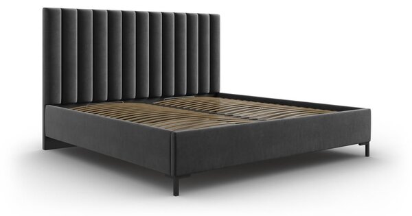 Tamno sivi tapecirani bračni krevet s prostorom za pohranu s podnicom 200x200 cm Casey – Mazzini Beds