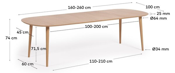 Okrugli proširiv blagovaonski stol u dekoru hrasta u prirodnoj boji ø 160 cm Oqui – Kave Home