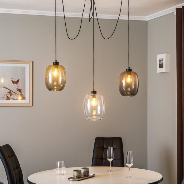 TK Lighting Viseća svjetiljka Elio, staklo, smeđa/prozirno/siva, 3 žarulje,, prigušiva, Providna, Dnevni boravak/blagovaonica, Staklo