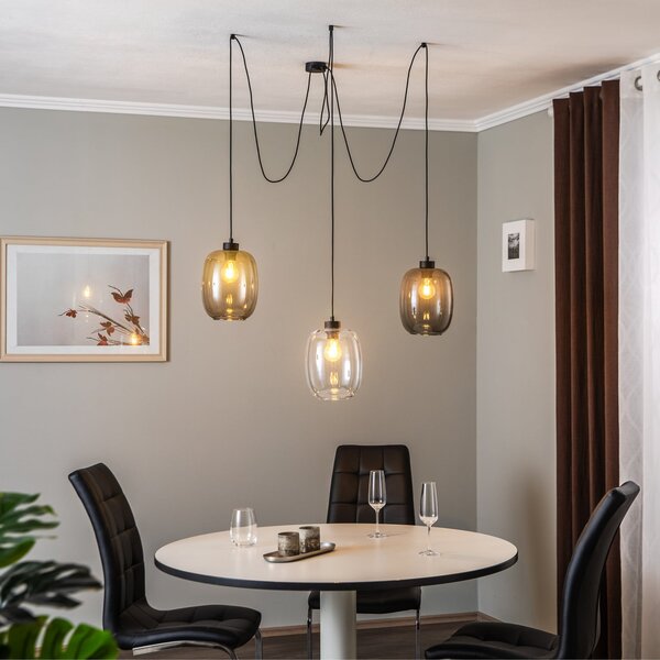 TK Lighting Viseća svjetiljka Elio, staklo, smeđa/prozirno/siva, 3 žarulje,, prigušiva, Providna, Dnevni boravak/blagovaonica, Staklo