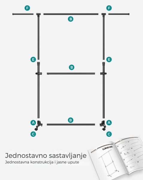 Stalak za odjeću na dvije razine JASON, 101-165x49x113-180cm, crna SongmicsHome