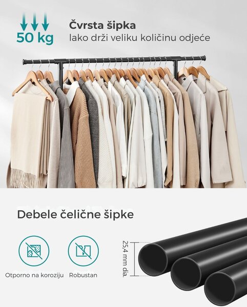 Stalak za odjeću na dvije razine JASON, 101-165x49x113-180cm, crna SongmicsHome