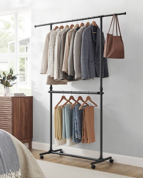 Stalak za odjeću na dvije razine JASON, 101-165x49x113-180cm, crna SongmicsHome