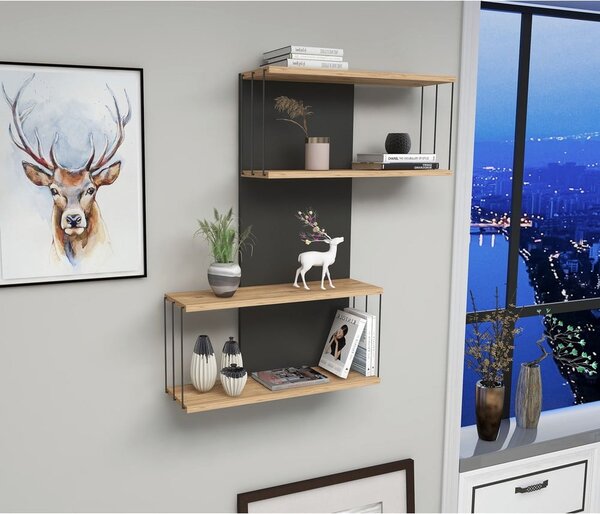 Antracitno siva/u prirodnoj boji polica s više razina u dekoru bora 65 cm Destan – Kalune Design