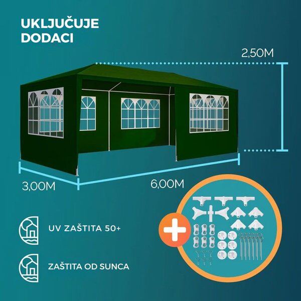 Party šator NEAPOL, 3x6 m, zeleni Jurhan