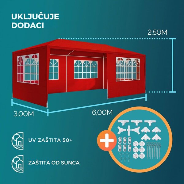 Party šator NEAPOL, 3x6 m, crveni Jurhan
