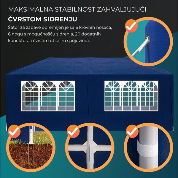 Party šator NEAPOL, 3x6 m, plavi Jurhan