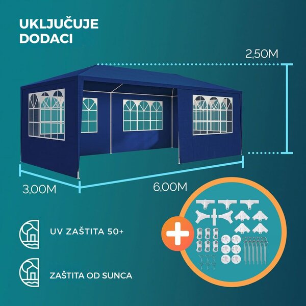 Party šator NEAPOL, 3x6 m, plavi Jurhan