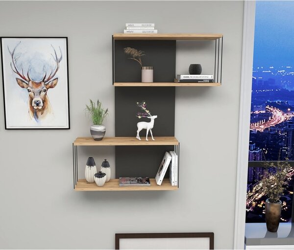 Antracitno siva/u prirodnoj boji polica s više razina u dekoru bora 65 cm Destan – Kalune Design