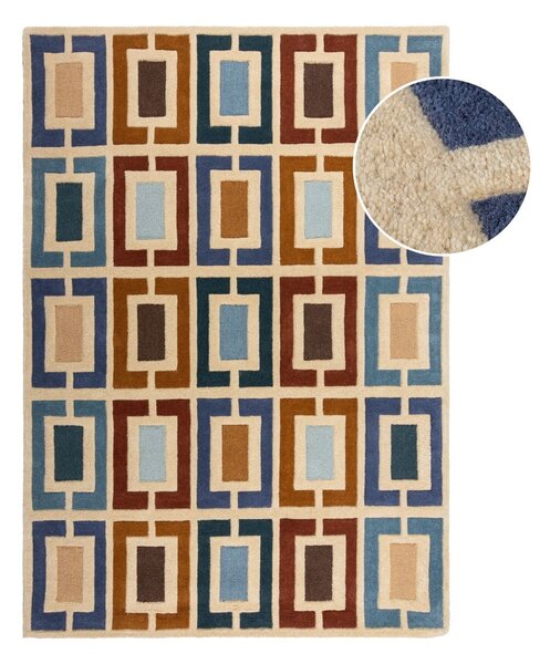 Plavi/narančasti ručno rađen vunen tepih 80x150 cm Retro Blocks – Flair Rugs
