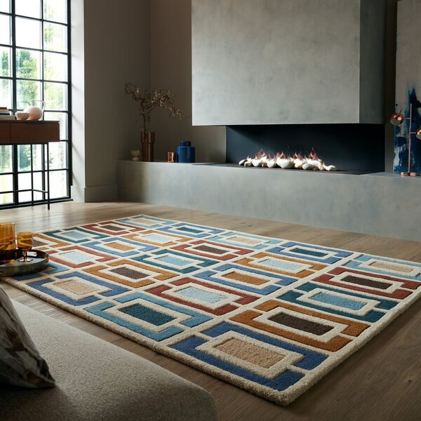 Plavi/narančasti ručno rađen vunen tepih 80x150 cm Retro Blocks – Flair Rugs