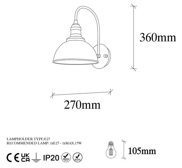 Crna zidna lampa ø 21 cm Varzan – Opviq lights