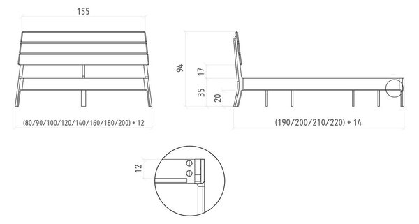 Bračni krevet od punog hrasta 160x200 cm u prirodnoj boji Twig – The Beds
