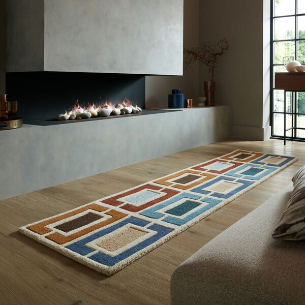 Plava/narančasta ručno rađena vunena staza 60x230 cm Retro Blocks – Flair Rugs