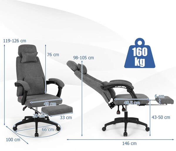 Ergonomska uredska stolica s uvlačivim osloncem za noge i podesivim naslonom