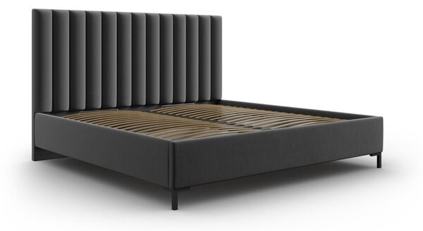 Tamno sivi tapecirani bračni krevet s prostorom za pohranu s podnicom 160x200 cm Casey – Mazzini Beds