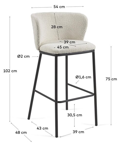 Bijele barske stolice u setu 2 kom (visine sjedala 75 cm) Ciselia – Kave Home