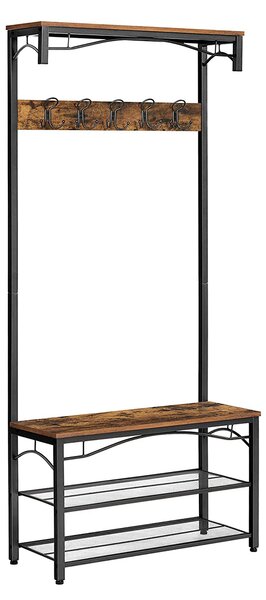 Vješalica (stalak) za hodnik HENRY s prostorom za cipele, 80x30x178,5 cm, smeđa/crna Vasagle