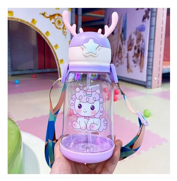 Dječja plastična boca sa slamkom UNICORN 600 ml