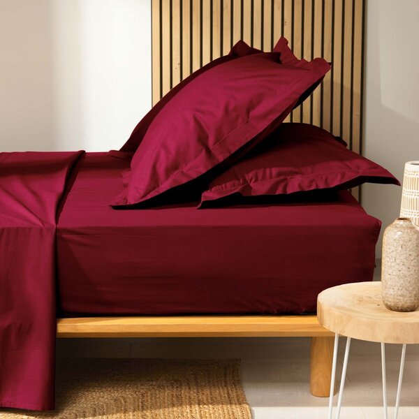 Crvena plahta s gumom od organskog pamuka 180x200 cm Biolina – douceur d'intérieur