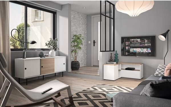 Bijela/u prirodnoj boji TV komoda u dekoru hrasta 90x45 cm Angle – TemaHome