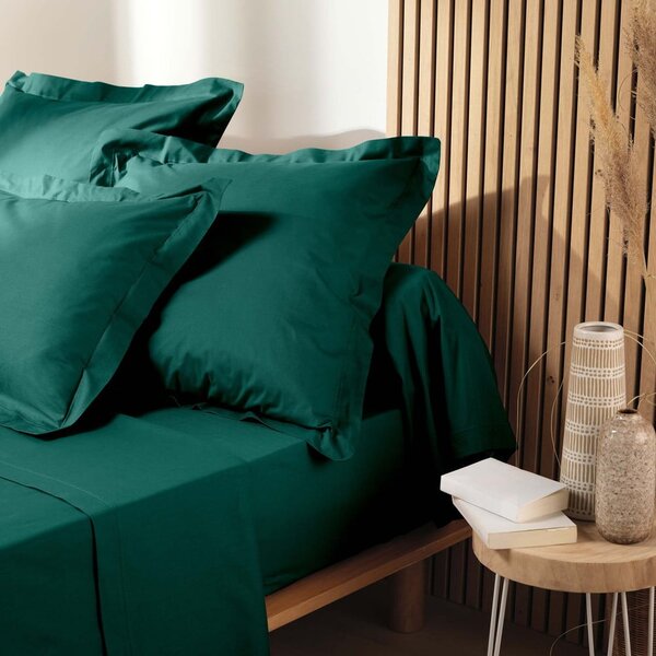 Zelena plahta s gumom od organskog pamuka 160x200 cm Biolina – douceur d'intérieur