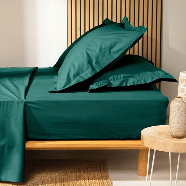 Zelena plahta s gumom od organskog pamuka 160x200 cm Biolina – douceur d'intérieur