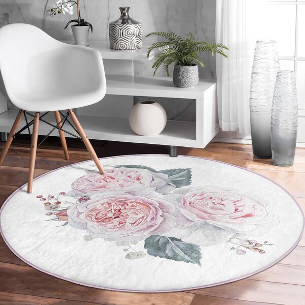 Bijeli/ružičasti periv/pogodan za robotski usisavač okrugli tepih ø 80 cm Comfort – Mila Home