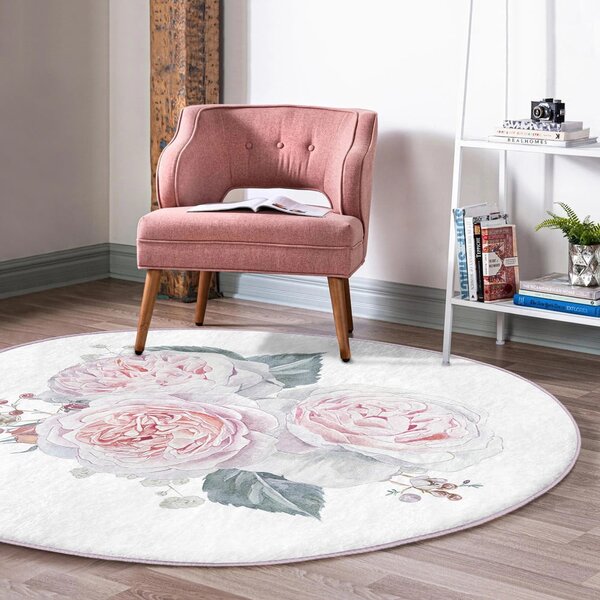 Bijeli/ružičasti periv/pogodan za robotski usisavač okrugli tepih ø 80 cm Comfort – Mila Home