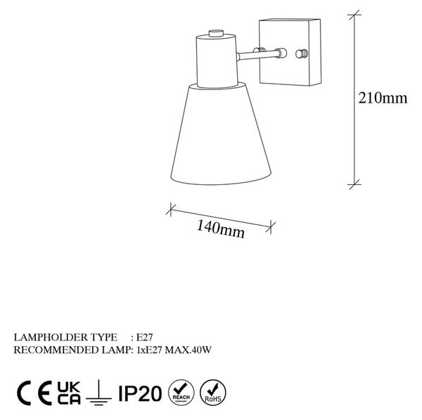 Crna/u zlatnoj boji zidna lampa ø 14 cm Funnel – Opviq lights