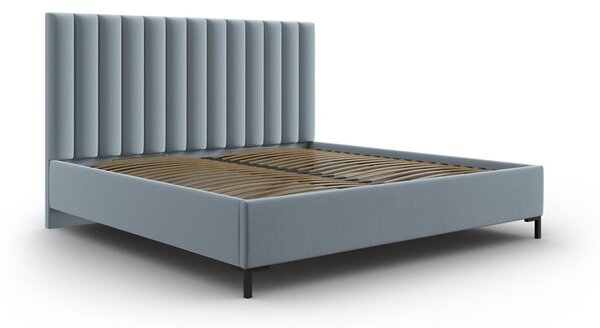 Svijetlo plavi tapecirani bračni krevet s prostorom za pohranu s podnicom 200x200 cm Casey – Mazzini Beds