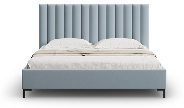 Svijetlo plavi tapecirani bračni krevet s prostorom za pohranu s podnicom 200x200 cm Casey – Mazzini Beds