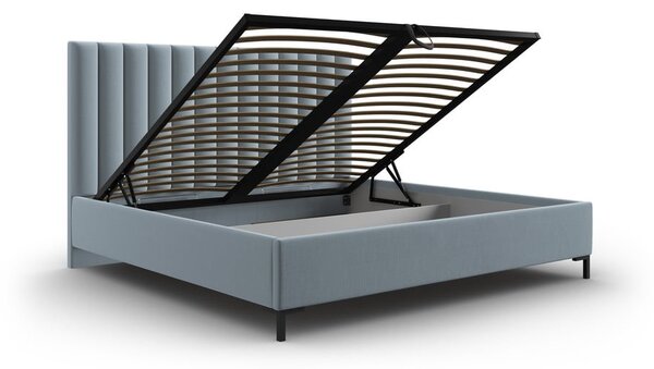 Svijetlo plavi tapecirani bračni krevet s prostorom za pohranu s podnicom 200x200 cm Casey – Mazzini Beds