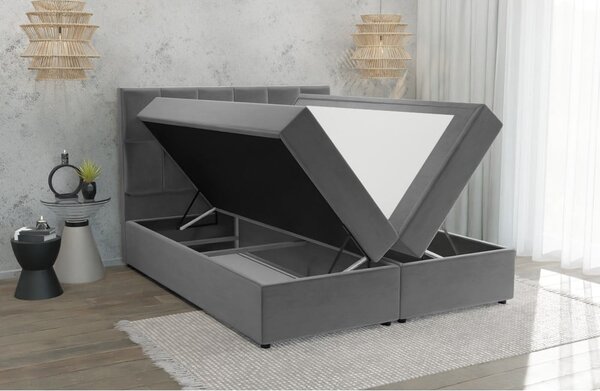 Sivi boxspring krevet s prostorom za odlaganje 180x200 cm Flip – Ropez