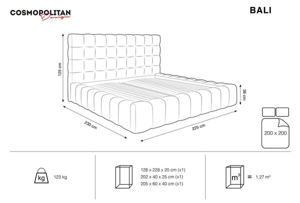 Bež tapecirani bračni krevet s prostorom za pohranu s podnicom 200x200 cm Bali – Cosmopolitan Design