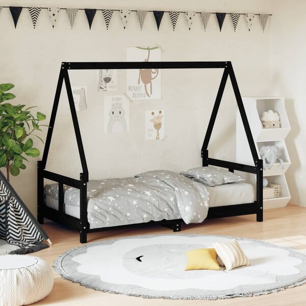 VidaXL Okvir za dječji krevet crni 80 x 160 cm od masivne borovine
