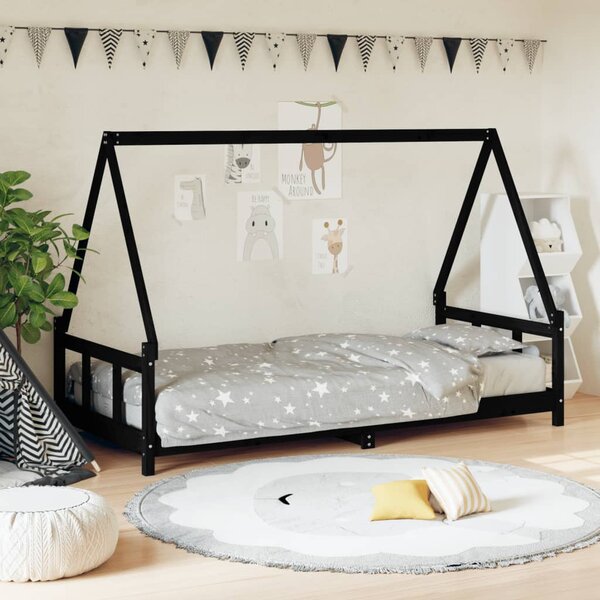 VidaXL Okvir za dječji krevet crni 90 x 200 cm od masivne borovine