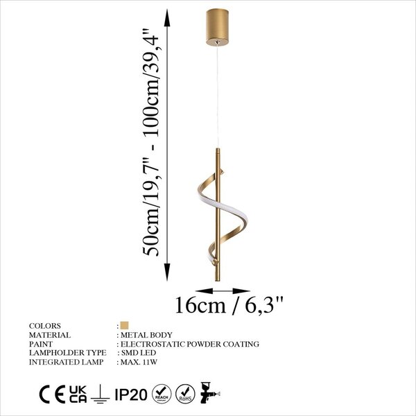 LED viseća svjetiljka u zlatnoj boji ø 16 cm Likma – Opviq lights