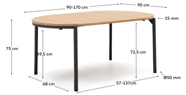 Okrugli proširiv blagovaonski stol s pločom stola u dekoru hrasta u prirodnoj boji ø 90 cm Montuiri – Kave Home
