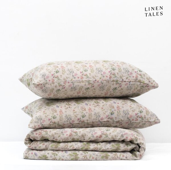 Lanena posteljina za krevet za jednu osobu u prirodnoj boji 140x200 cm Botany 2 – Linen Tales