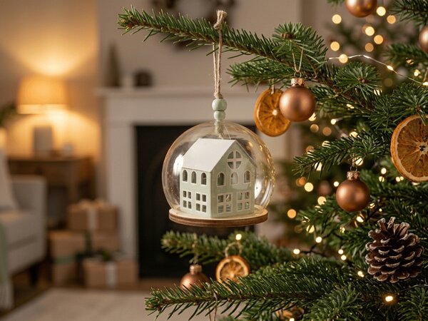 Božićni ukras TINNY HOUSE 8 cm, svijetlo zelena