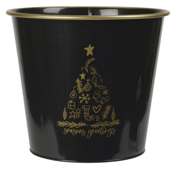 Božićna posuda za cvijeće SEASONS GREETINGS 30 cm, crna / zlatna